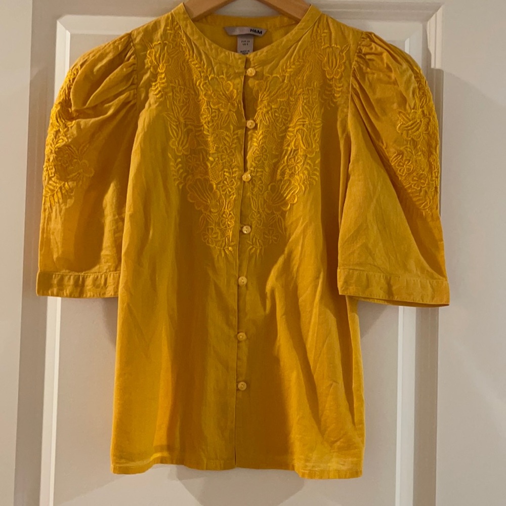H&M marigold embroidered blouse, size 4